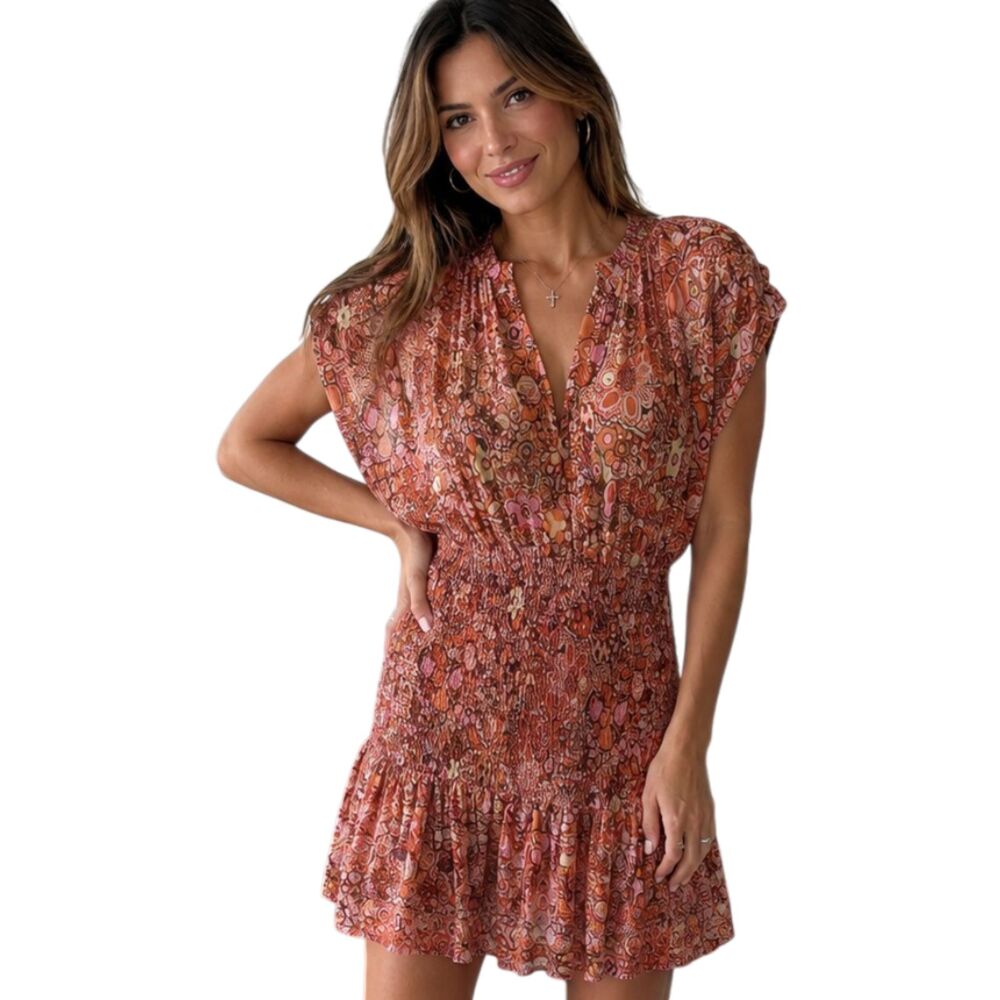 A.L.C. Carly Sorbet Silk Mini Dress Floral Pastel Smocked Pink Size 4